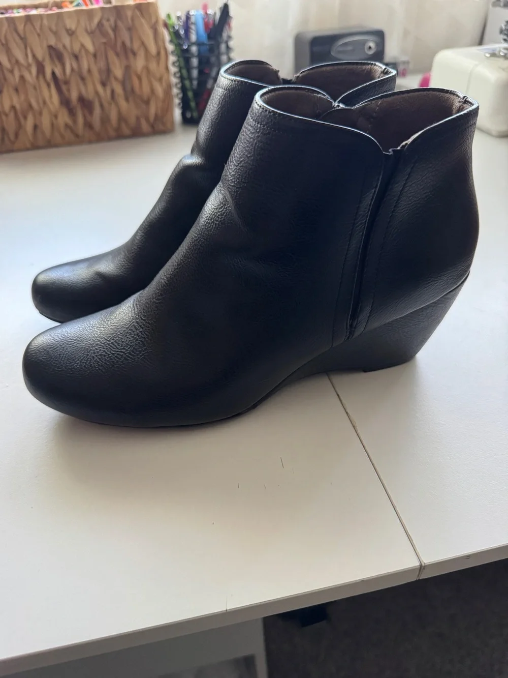 Naturalizer SOUL Women's Black Leather Wedge Ankle Boots